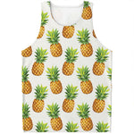 White Pineapple Pattern Print Men's Tank Top