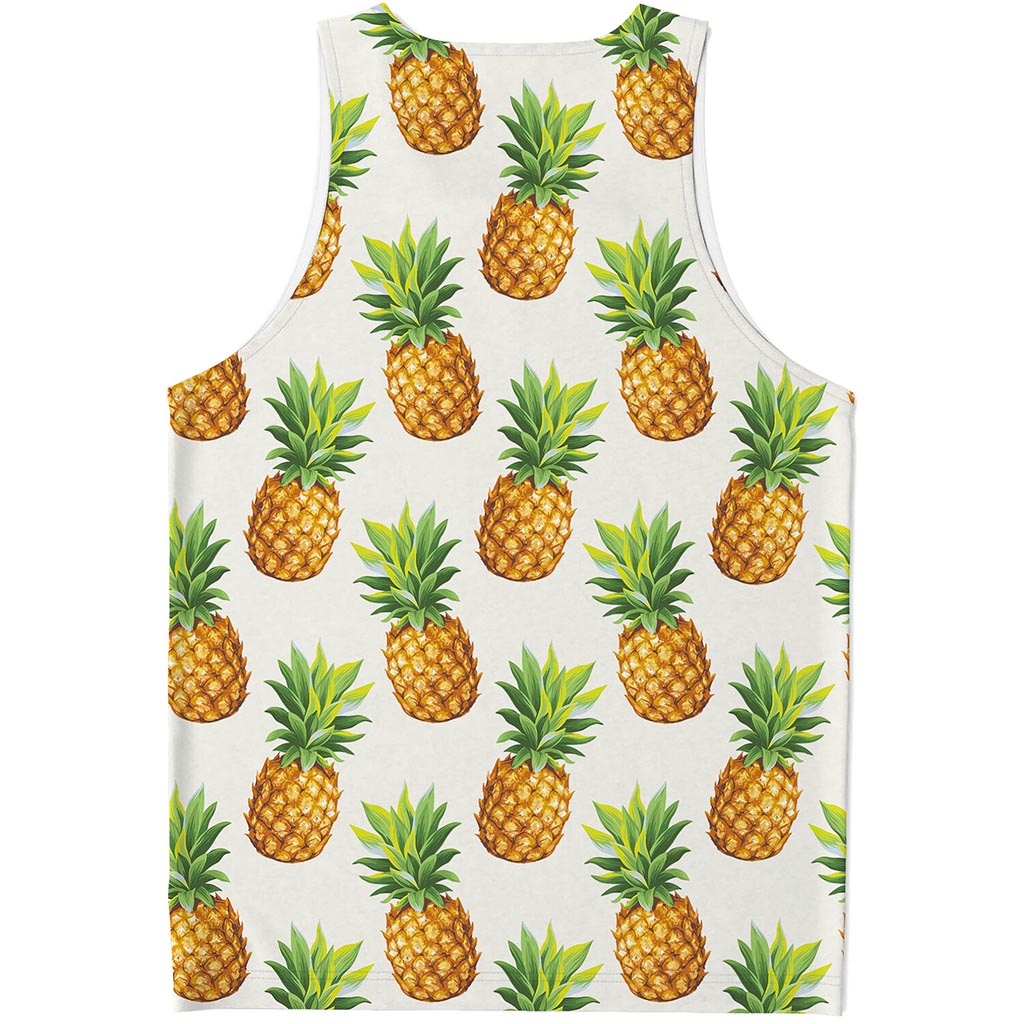 White Pineapple Pattern Print Men's Tank Top