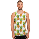 White Pineapple Pattern Print Men's Tank Top