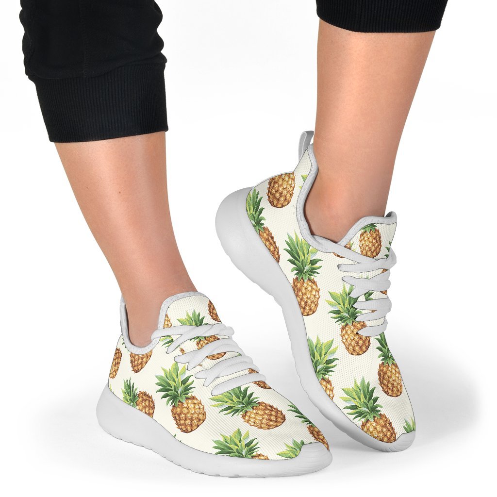 White Pineapple Pattern Print Mesh Knit Shoes GearFrost