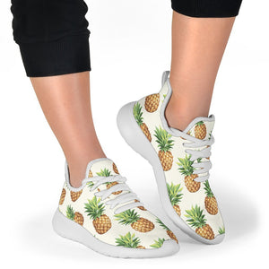 White Pineapple Pattern Print Mesh Knit Shoes GearFrost