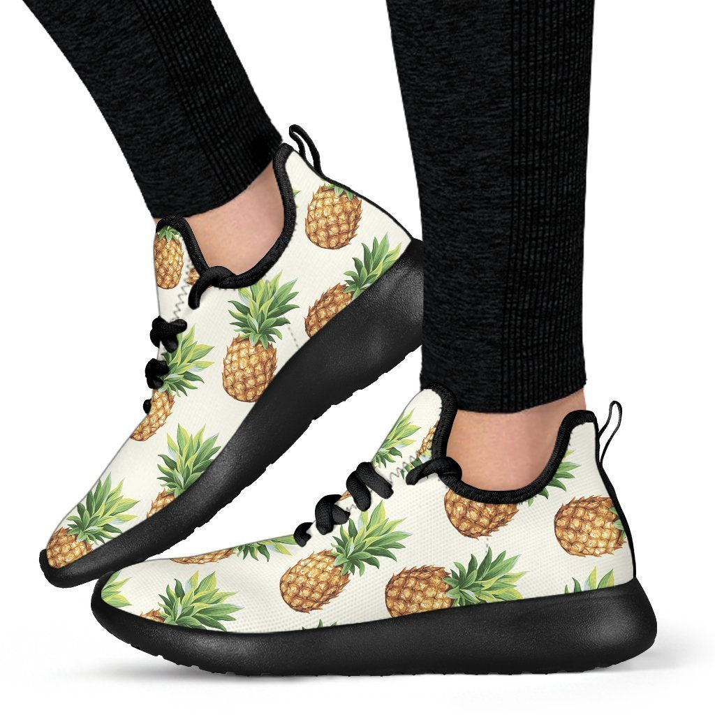 White Pineapple Pattern Print Mesh Knit Shoes GearFrost