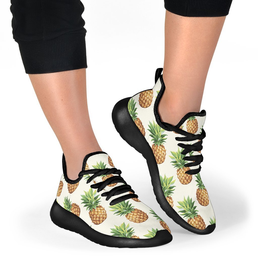 White Pineapple Pattern Print Mesh Knit Shoes GearFrost