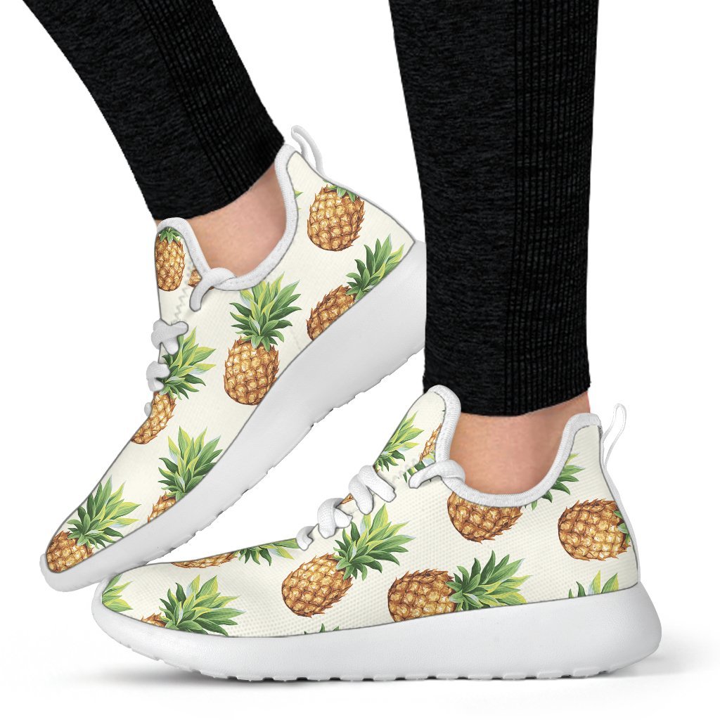 White Pineapple Pattern Print Mesh Knit Shoes GearFrost