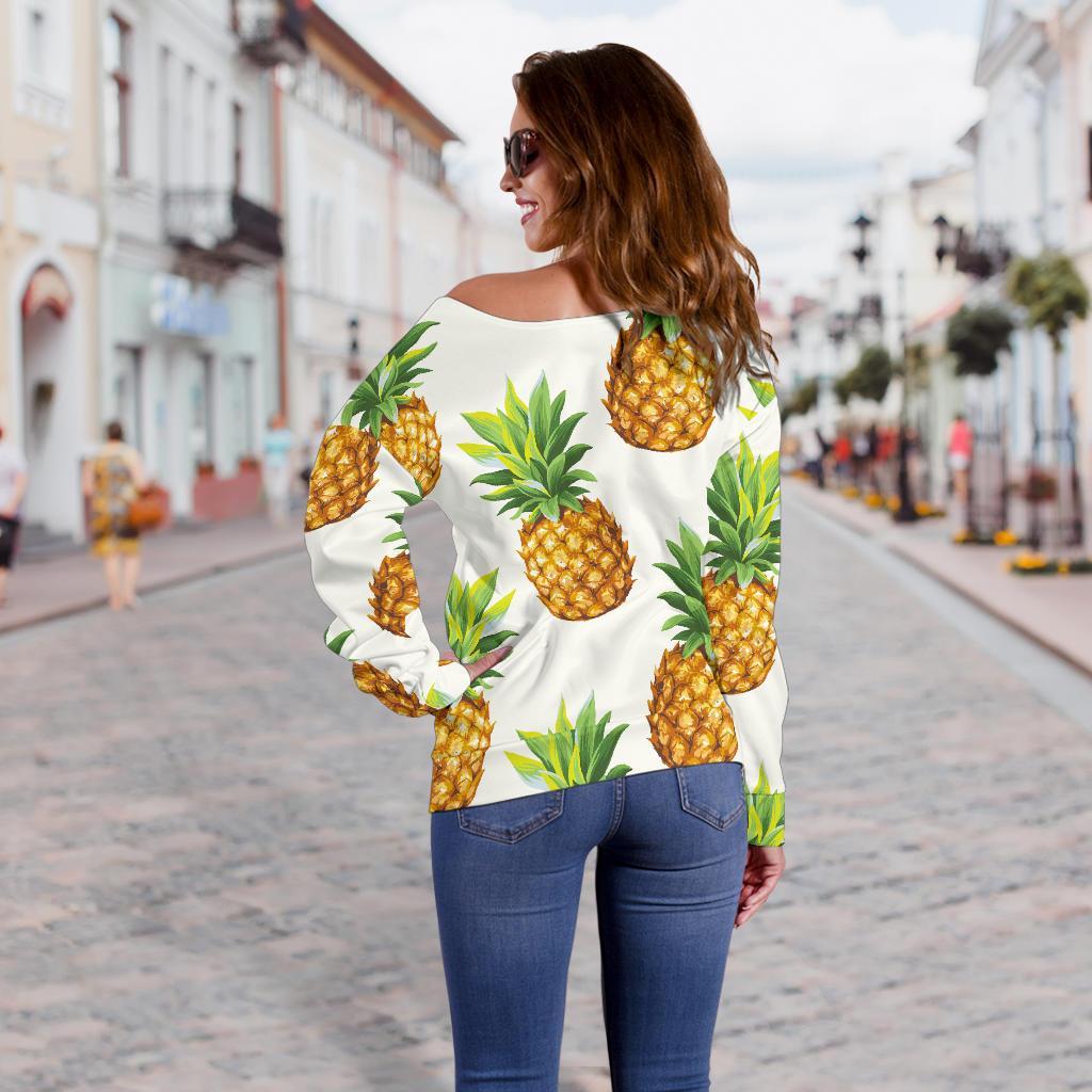 White Pineapple Pattern Print Off Shoulder Sweatshirt GearFrost