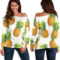 White Pineapple Pattern Print Off The Shoulder Sweatshirt