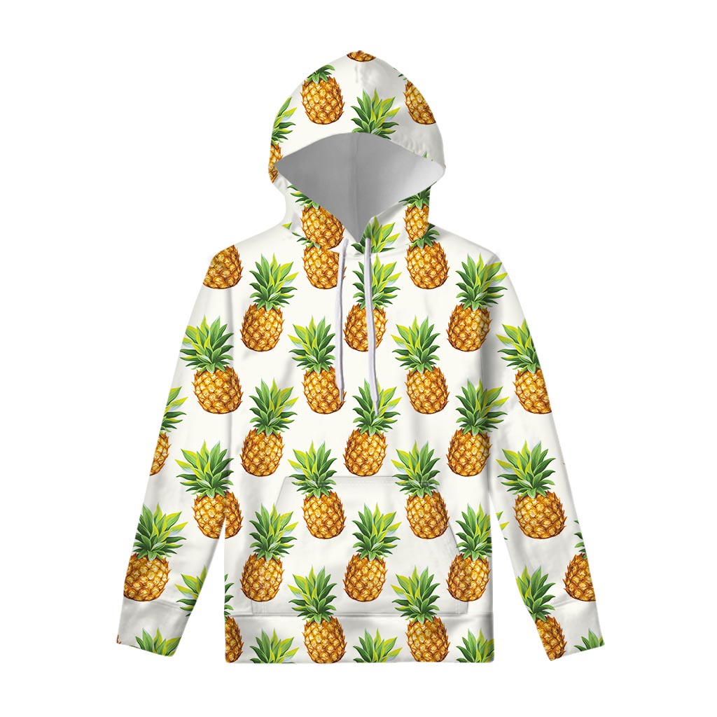 White Pineapple Pattern Print Pullover Hoodie