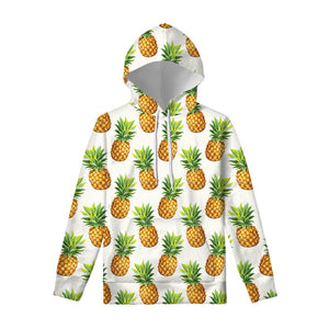 White Pineapple Pattern Print Pullover Hoodie