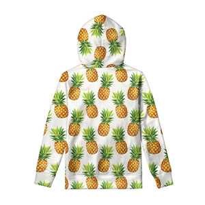 White Pineapple Pattern Print Pullover Hoodie