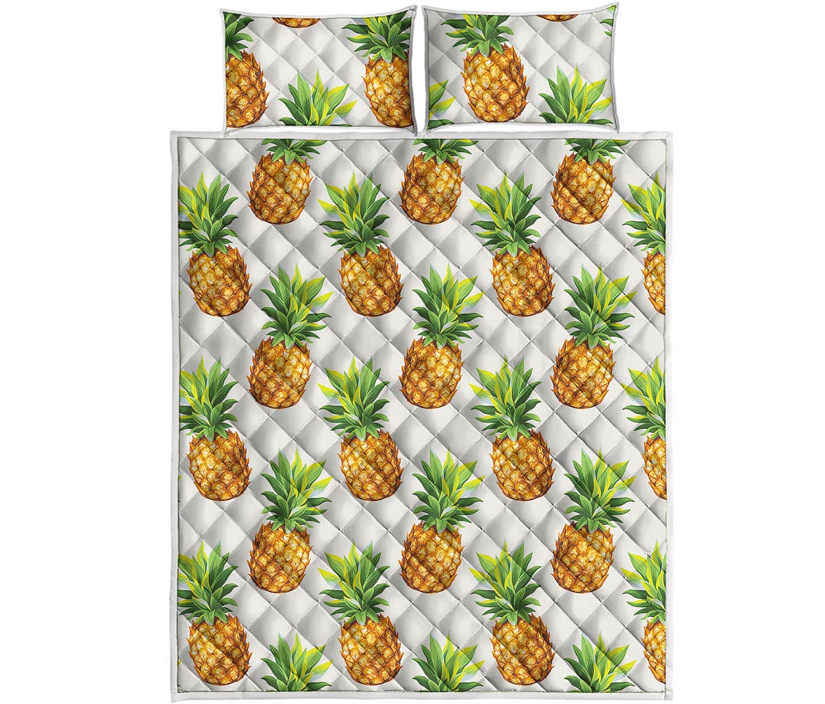 White Pineapple Pattern Print Quilt Bed Set