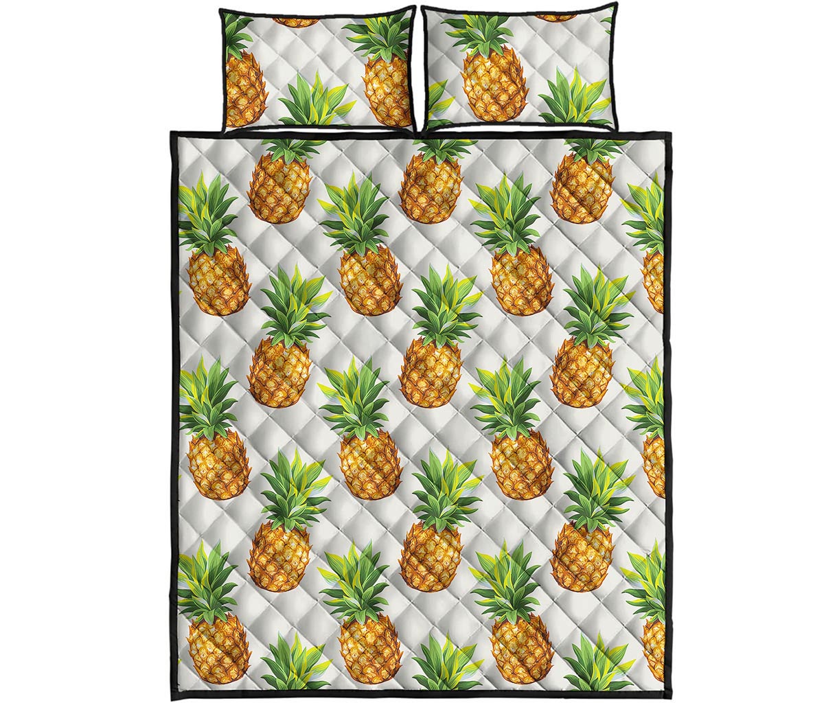 White Pineapple Pattern Print Quilt Bed Set