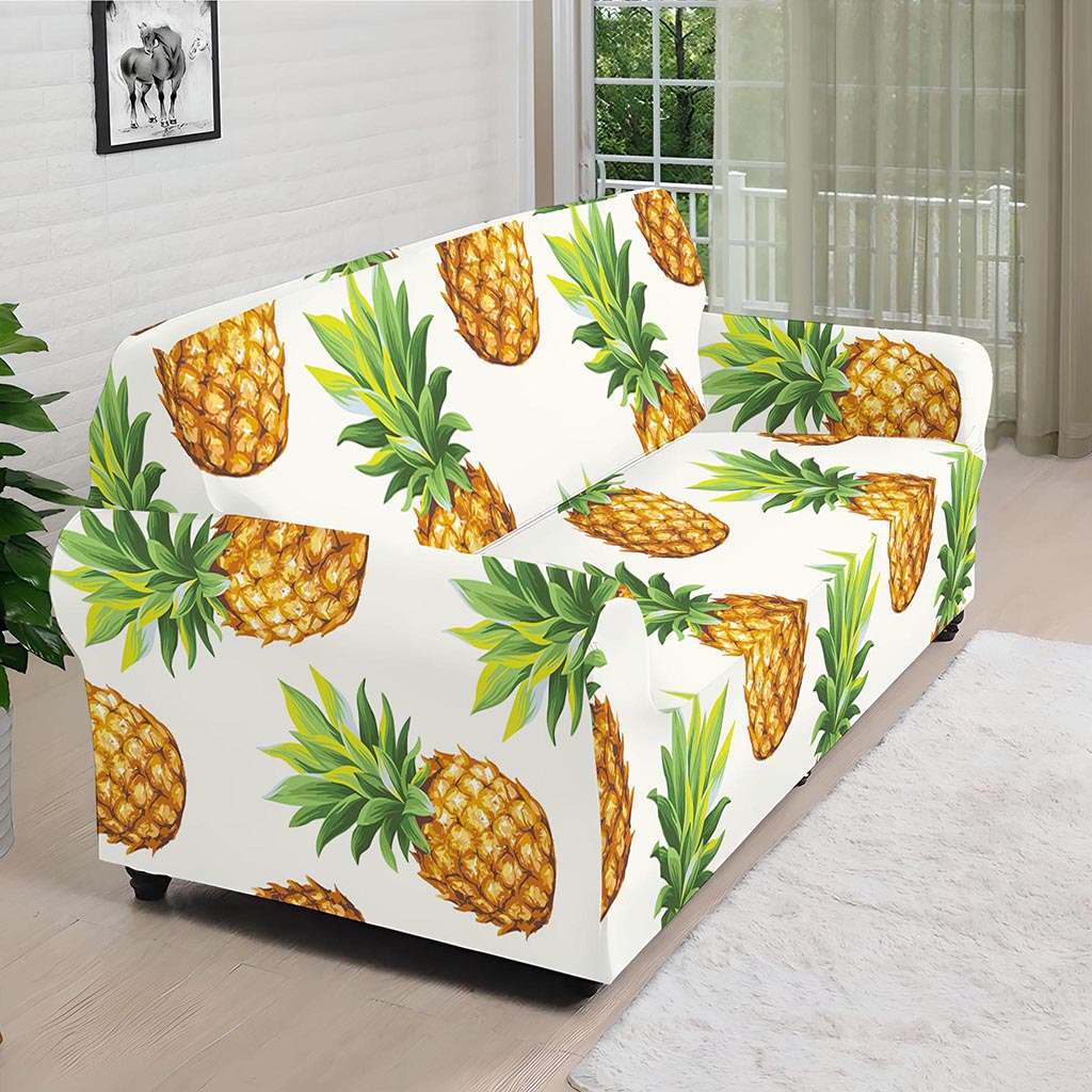 White Pineapple Pattern Print Sofa Cover