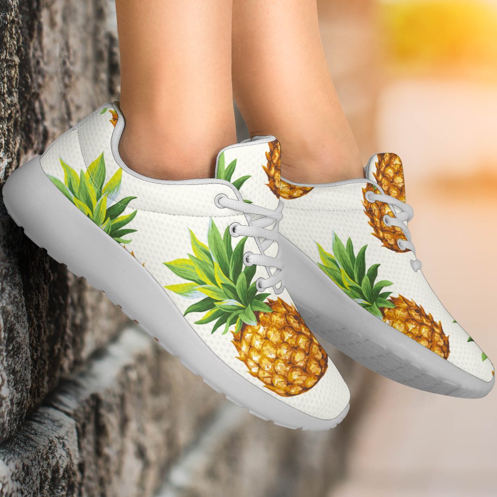 White Pineapple Pattern Print Sport Shoes GearFrost