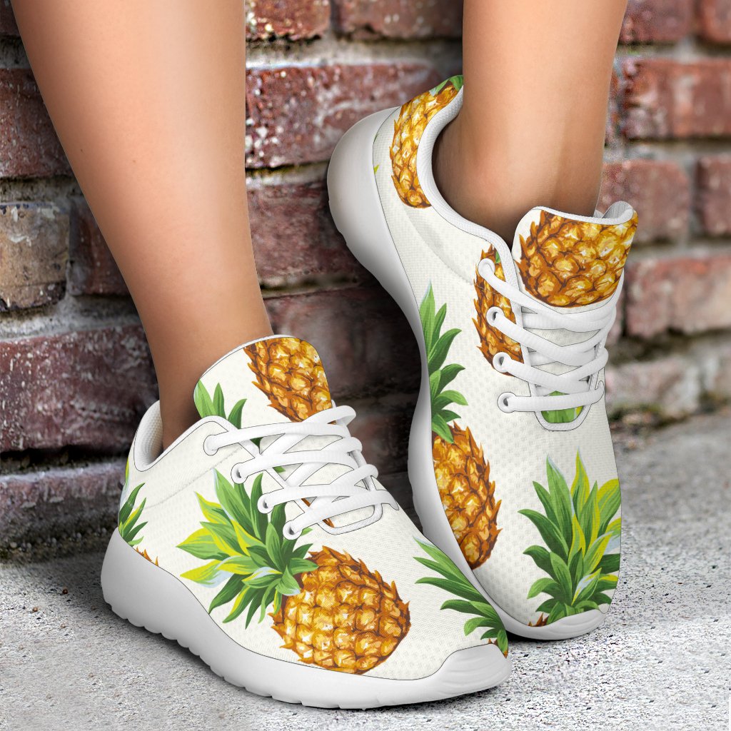 White Pineapple Pattern Print Sport Shoes GearFrost