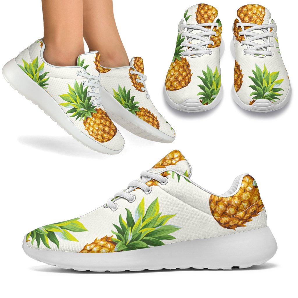 White Pineapple Pattern Print Sport Shoes GearFrost