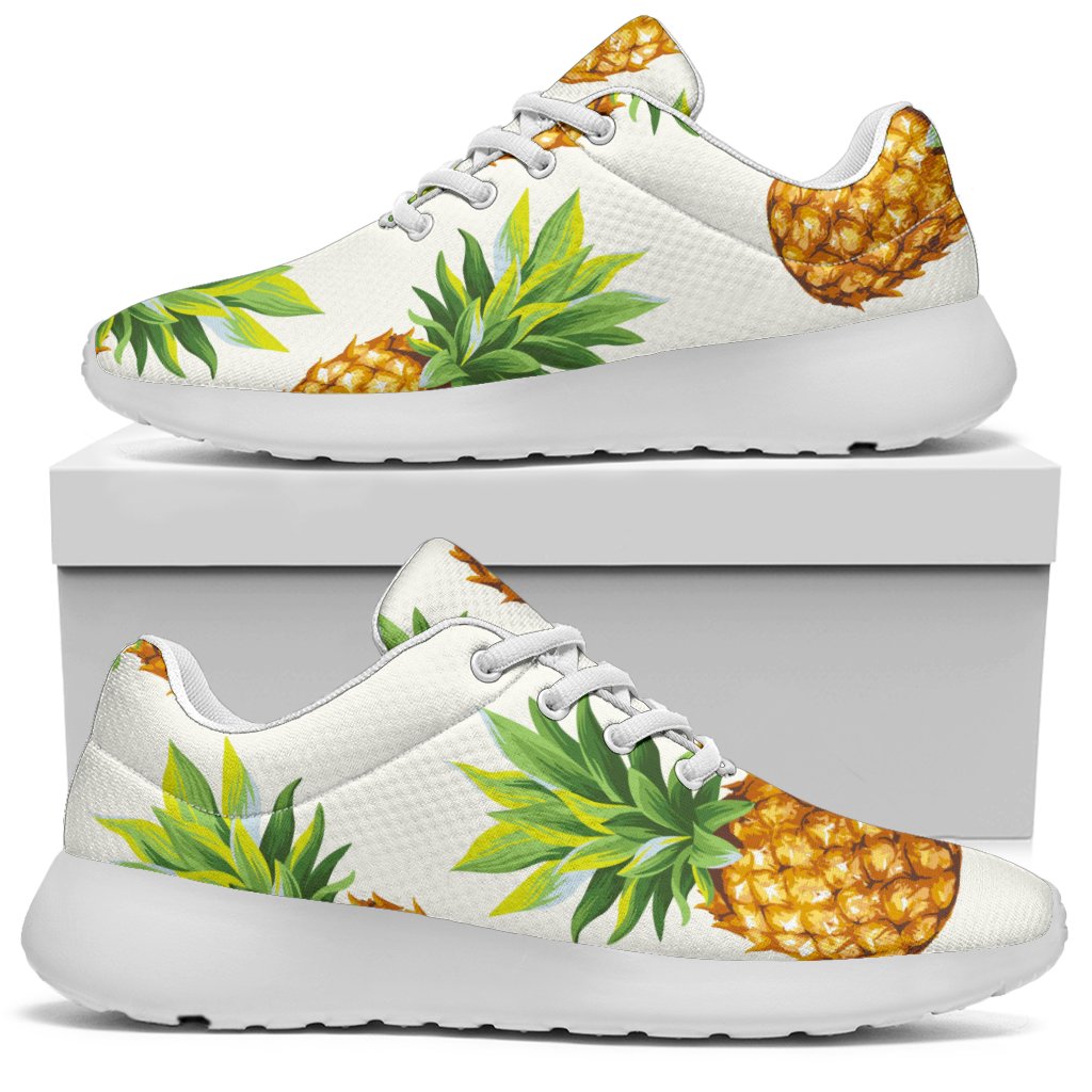 White Pineapple Pattern Print Sport Shoes GearFrost