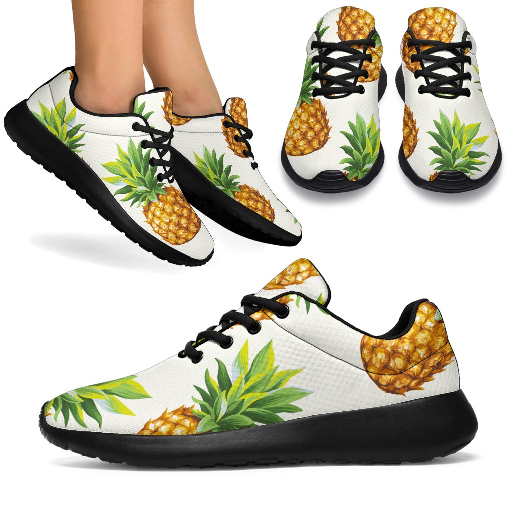 White Pineapple Pattern Print Sport Shoes GearFrost