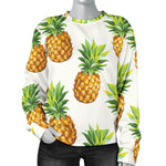 White Pineapple Pattern Print Women's Crewneck Sweatshirt GearFrost