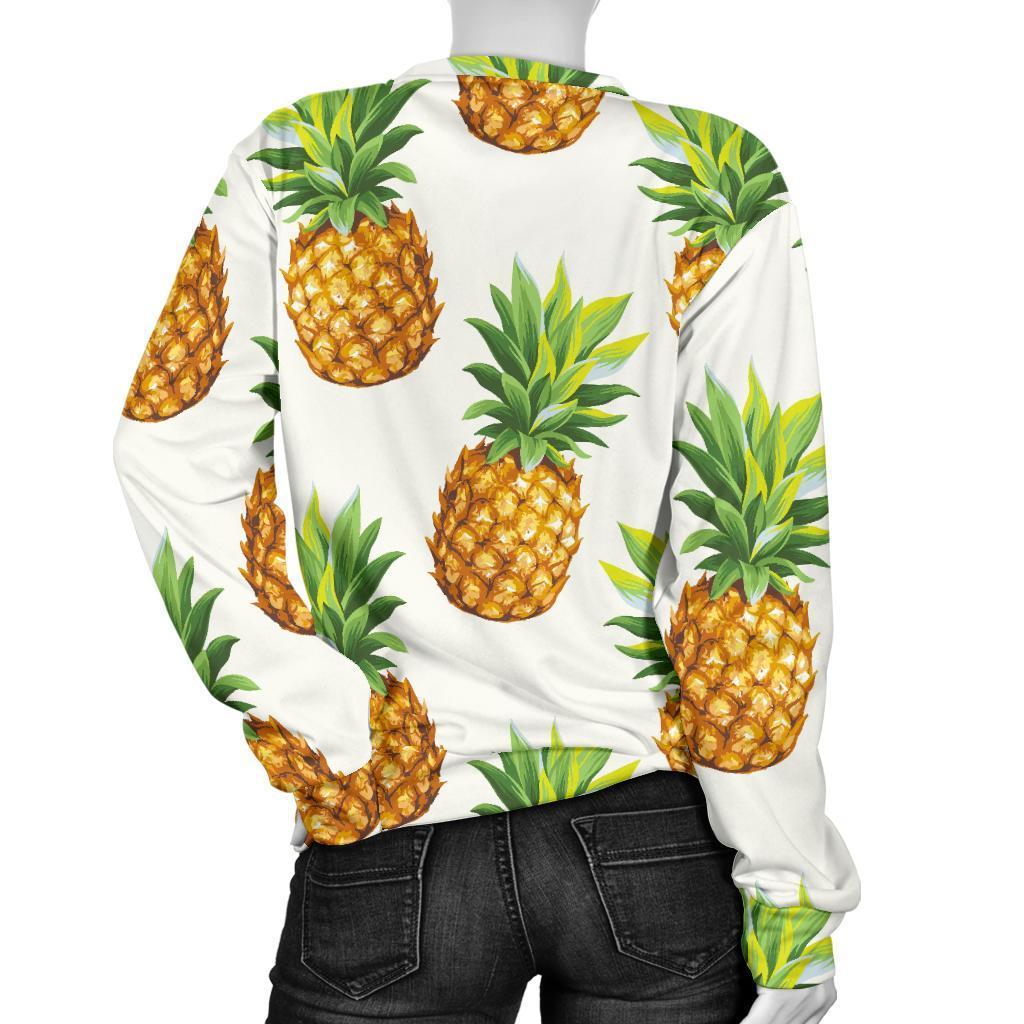 White Pineapple Pattern Print Women's Crewneck Sweatshirt GearFrost