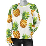 White Pineapple Pattern Print Women's Crewneck Sweatshirt GearFrost