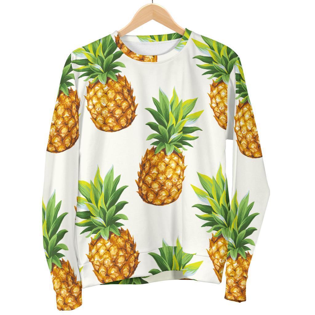 White Pineapple Pattern Print Women's Crewneck Sweatshirt GearFrost