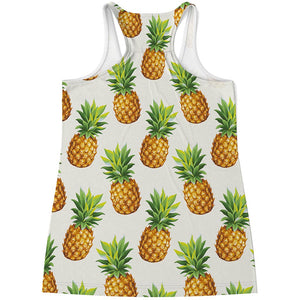 White Pineapple Pattern Print Women's Racerback Tank Top