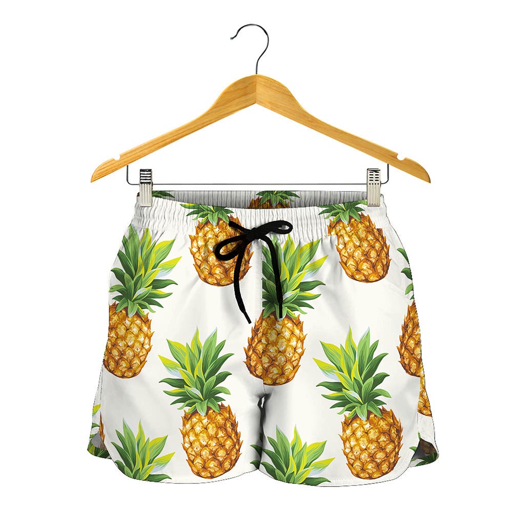 White Pineapple Pattern Print Women's Shorts