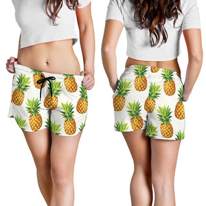 White Pineapple Pattern Print Women's Shorts