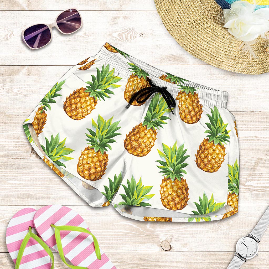 White Pineapple Pattern Print Women's Shorts