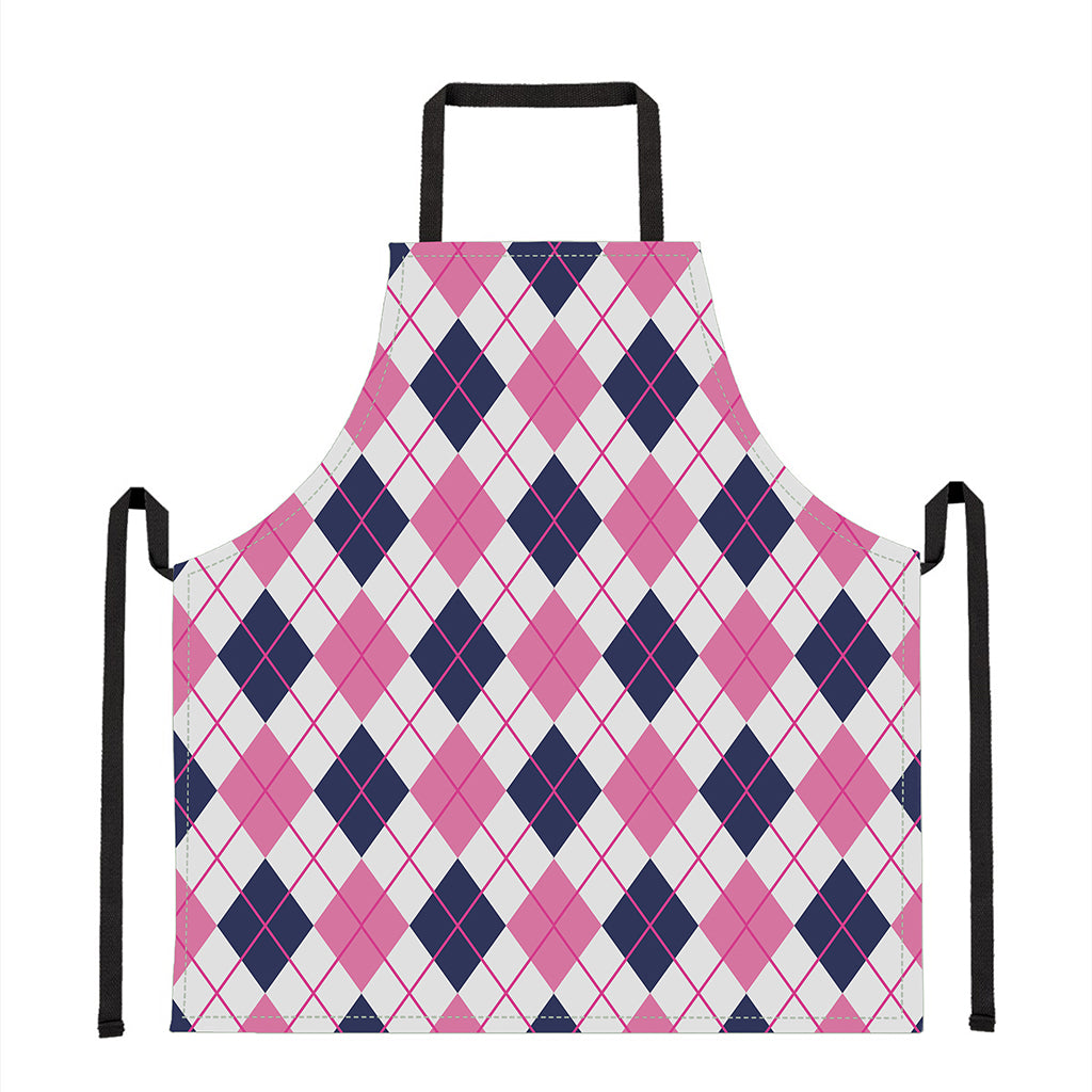 White Pink And Blue Argyle Pattern Print Apron