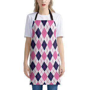 White Pink And Blue Argyle Pattern Print Apron