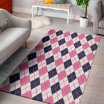 White Pink And Blue Argyle Pattern Print Area Rug