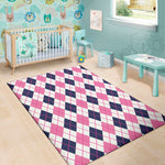 White Pink And Blue Argyle Pattern Print Area Rug