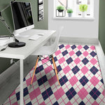 White Pink And Blue Argyle Pattern Print Area Rug
