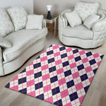 White Pink And Blue Argyle Pattern Print Area Rug