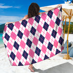 White Pink And Blue Argyle Pattern Print Beach Sarong Wrap