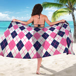 White Pink And Blue Argyle Pattern Print Beach Sarong Wrap