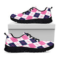 White Pink And Blue Argyle Pattern Print Black Running Shoes