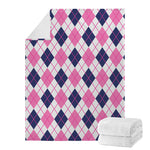White Pink And Blue Argyle Pattern Print Blanket