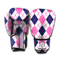 White Pink And Blue Argyle Pattern Print Boxing Gloves