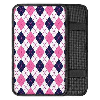 White Pink And Blue Argyle Pattern Print Car Center Console Cover