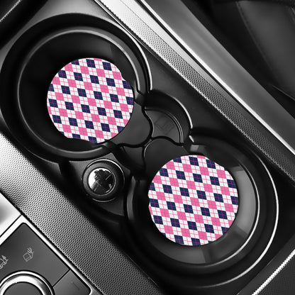 White Pink And Blue Argyle Pattern Print Car Coasters