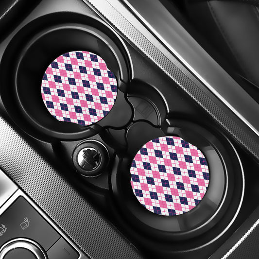 White Pink And Blue Argyle Pattern Print Car Coasters