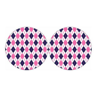 White Pink And Blue Argyle Pattern Print Car Coasters