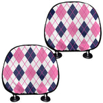 White Pink And Blue Argyle Pattern Print Car Headrest Covers