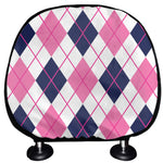 White Pink And Blue Argyle Pattern Print Car Headrest Covers