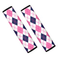 White Pink And Blue Argyle Pattern Print Car Seat Belt Covers