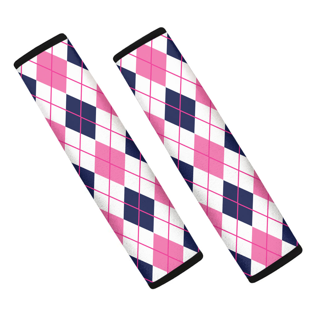 White Pink And Blue Argyle Pattern Print Car Seat Belt Covers