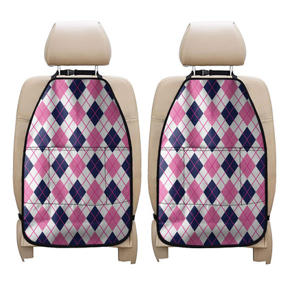 White Pink And Blue Argyle Pattern Print Car Seat Organizers