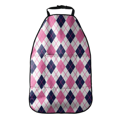 White Pink And Blue Argyle Pattern Print Car Seat Organizers